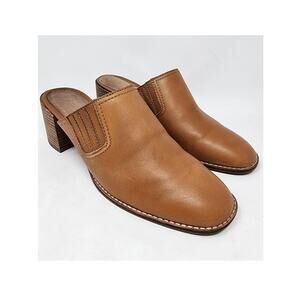 Madewell Mules Women 10 Carey Cognac Brown Leather Slip On Stacked Heel AH759